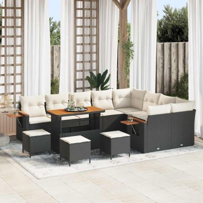 Conjunto de sofá de jardín con cojín 13 pcs Negro y crema