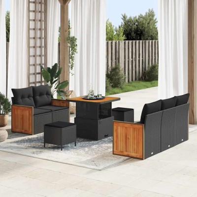 Conjunto de sofá de jardín Manual 8 pcs Negro 80 x 80 x 71 cm