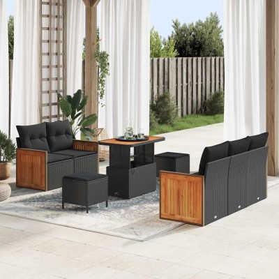 Conjunto de sofá de jardín Manual 8 pcs Negro 90 x 55 x 71 cm