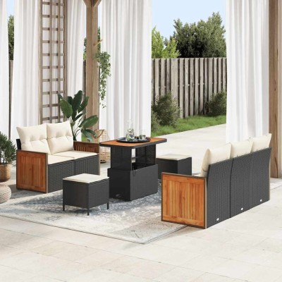 Conjunto de sofá de jardín 8 pcs Negro y crema 90 x 55 x 71 cm