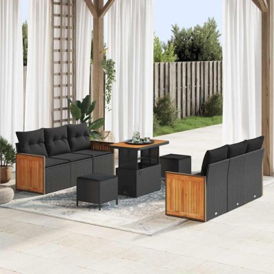 Conjunto de sofá de jardín Manual 9 pcs Negro 90 x 55 x 71 cm