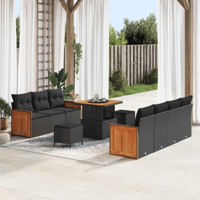 Conjunto de sofá de jardín Manual 10 pcs Negro 80 x 80 x 71 cm