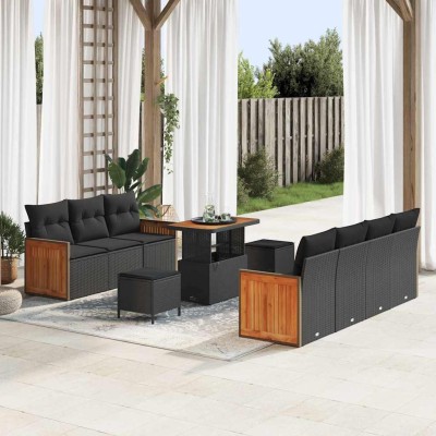 Conjunto de sofá de jardín Manual 10 pcs Negro 90 x 55 x 71 cm
