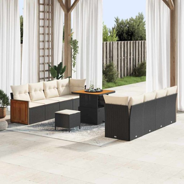 Conjunto de sofá de jardín 11 pcs Negro y crema 80 x 80 x 71 cm