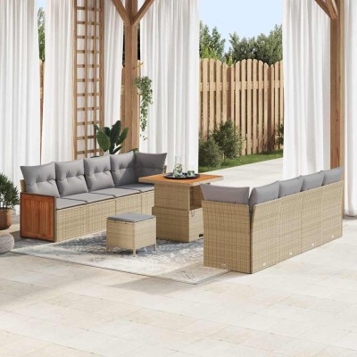 Conjunto de sofá de jardín con cojín 11 pcs beige y gris claro