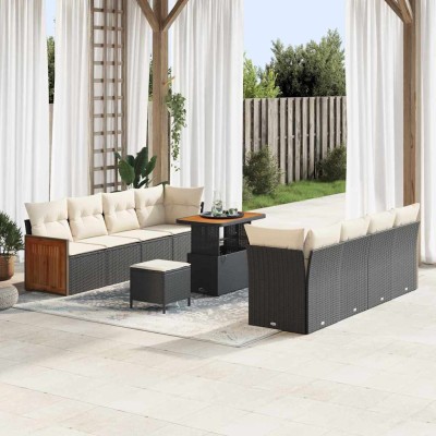 Conjunto de sofá de jardín 11 pcs Negro y crema 90 x 55 x 71 cm
