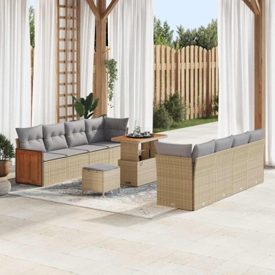 Conjunto de sofá de jardín con cojín 11 pcs beige y gris claro