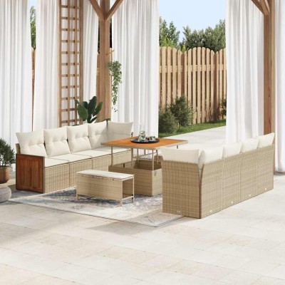 Conjunto de sofá de jardín con cojín 11 pcs beige y crema