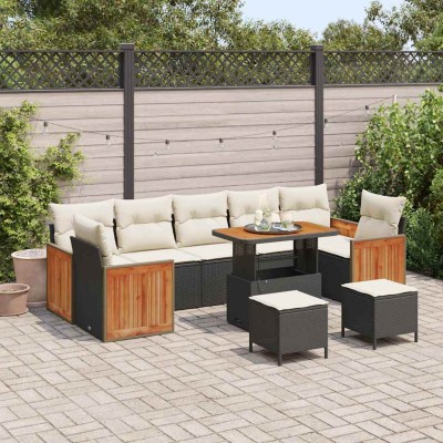 Conjunto de sofá de jardín 10 pcs Negro y crema 90 x 55 x 71 cm