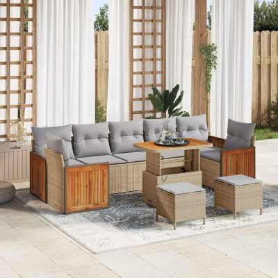 Conjunto de sofá de jardín con cojín 10 pcs beige y gris claro