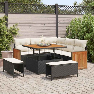Conjunto de sofá de jardín con cojín 8 pcs Negro y crema