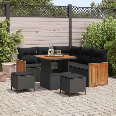 Conjunto de sofá de jardín 8 pcs Negro 80 x 80 x 71 cm