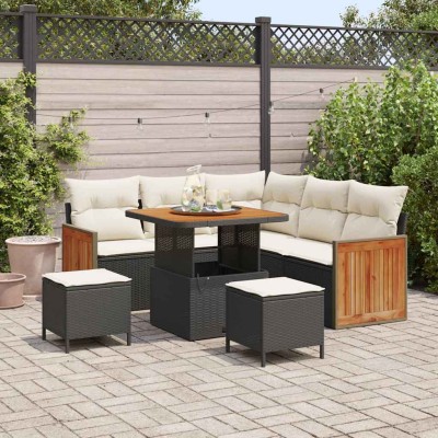 Conjunto de sofá de jardín 8 pcs Negro y crema 80 x 80 x 71 cm