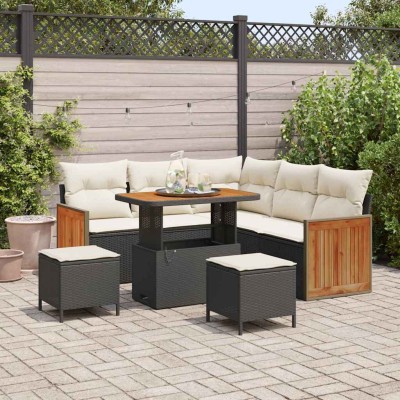 Conjunto de sofá de jardín 8 pcs Negro y crema 90 x 55 x 71 cm