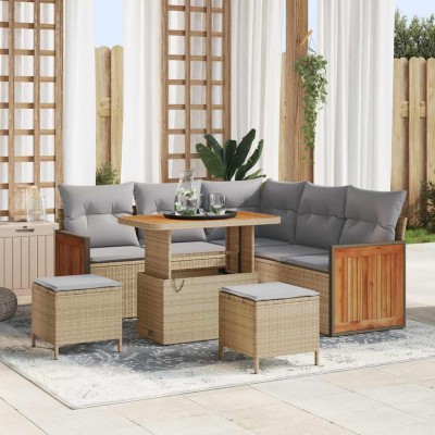 Conjunto de sofá de jardín con cojín 8 pcs beige y gris claro