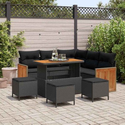 Conjunto de sofá de jardín 9 pcs Negro 110 x 55 x 71 cm