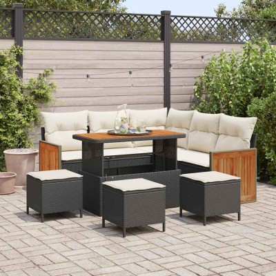 Conjunto de sofá de jardín 9 pcs Negro y crema 110 x 55 x 71 cm