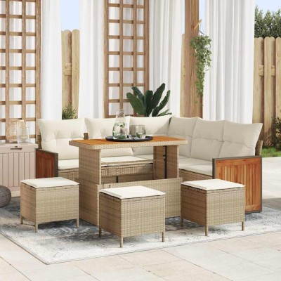 Conjunto de sofá de jardín 9 pcs beige y crema 110 x 55 x 71 cm