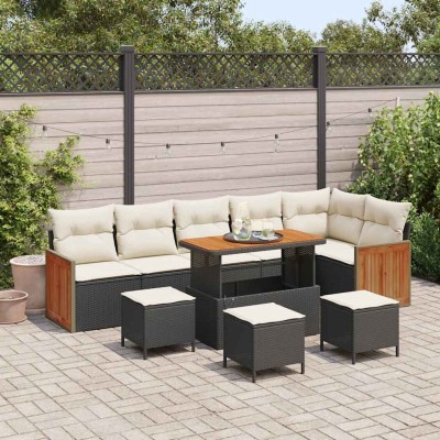 Conjunto de sofá de jardín con cojín 10 pcs Negro y crema