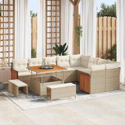 Conjunto de sofá de jardín con cojín 12 pcs beige y crema