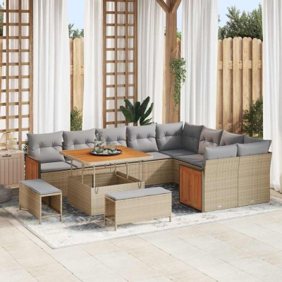 Conjunto de sofá de jardín con cojín 12 pcs beige y gris claro