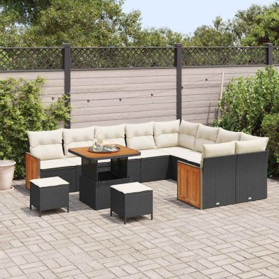 Conjunto de sofá de jardín 12 pcs Negro y crema 80 x 80 x 71 cm