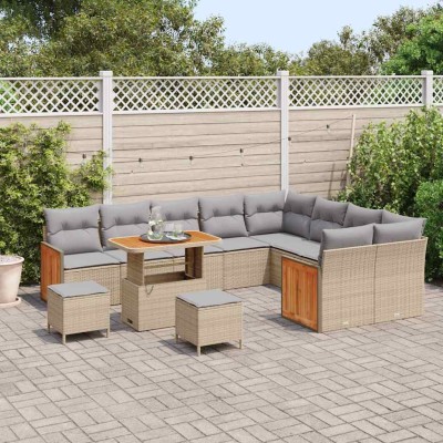 Conjunto de sofá de jardín con cojín 12 pcs beige y gris claro