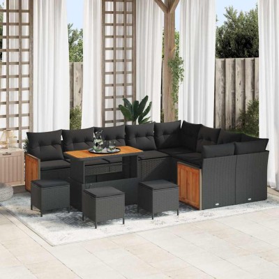 Conjunto de sofá de jardín 13 pcs Negro 110 x 55 x 71 cm
