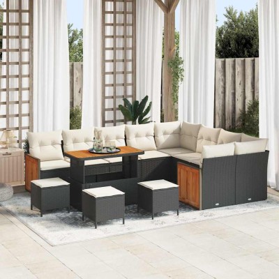 Conjunto de sofá de jardín con cojín 13 pcs Negro y crema