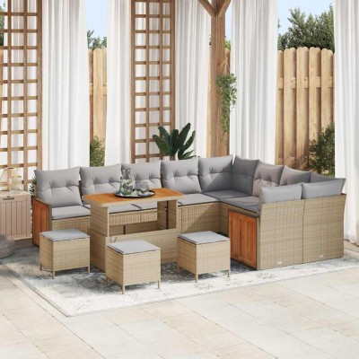 Conjunto de sofá de jardín con cojín 13 pcs beige y gris claro