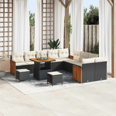 Conjunto de sofá de jardín 13 pcs Negro y crema 80 x 80 x 71 cm