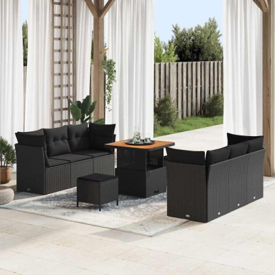 Conjunto de sofá de jardín Manual 9 pcs Negro 80 x 80 x 71 cm