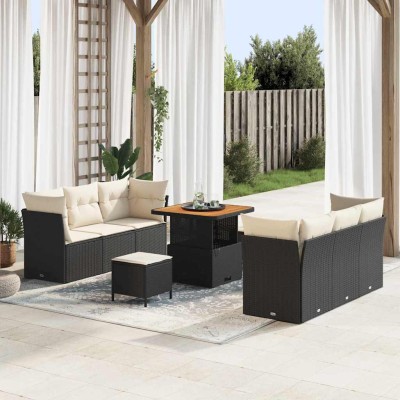 Conjunto de sofá de jardín 9 pcs Negro y crema 80 x 80 x 71 cm