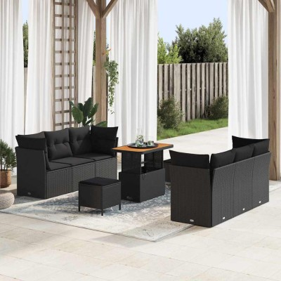 Conjunto de sofá de jardín Manual 9 pcs Negro 90 x 55 x 71 cm