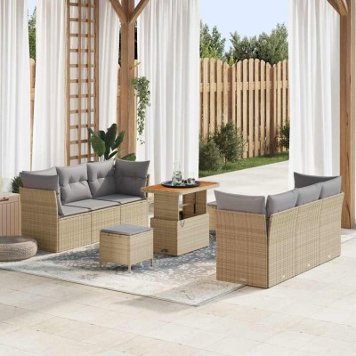 Conjunto de sofá de jardín con cojín 9 pcs beige y gris claro