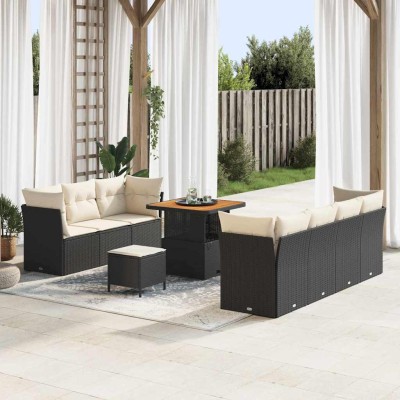 Conjunto de sofá de jardín 10 pcs Negro y crema 80 x 80 x 71 cm