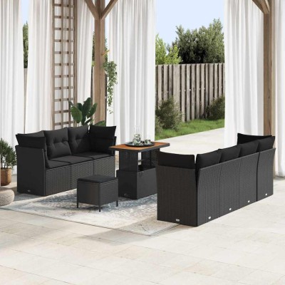 Conjunto de sofá de jardín Manual 10 pcs Negro 90 x 55 x 71 cm