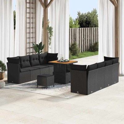 Conjunto de sofá de jardín Manual 11 pcs Negro 80 x 80 x 71 cm