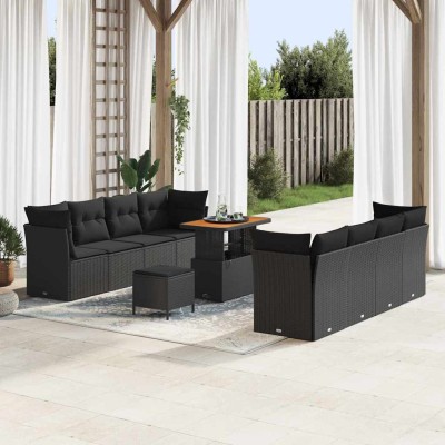 Conjunto de sofá de jardín Manual 11 pcs Negro 90 x 55 x 71 cm