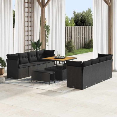 Conjunto de sofá de jardín 11 pcs Negro 100 x 100 x 71 cm