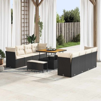 Conjunto de sofá de jardín con cojín 11 pcs Negro y crema