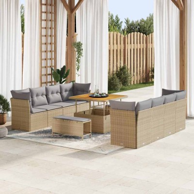 Conjunto de sofá de jardín con cojín 11 pcs beige y gris claro