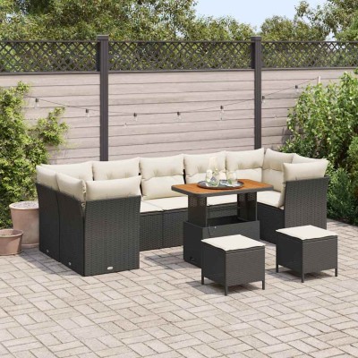 Conjunto de sofá de jardín 10 pcs Negro y crema 90 x 55 x 71 cm