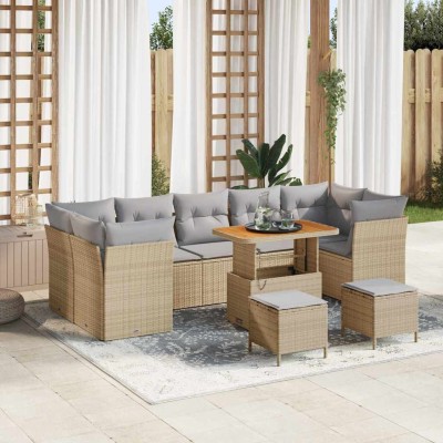 Conjunto de sofá de jardín con cojín 10 pcs beige y gris claro