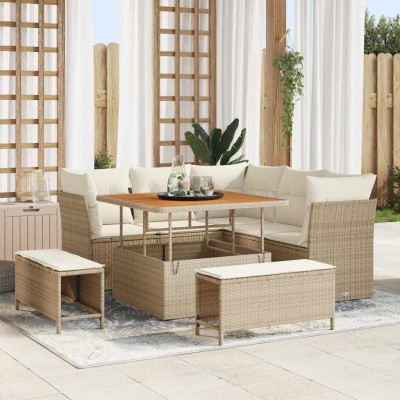 Conjunto de sofá de jardín con cojín 8 pcs beige y crema
