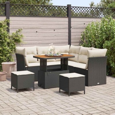 Conjunto de sofá de jardín 8 pcs Negro y crema 90 x 55 x 71 cm