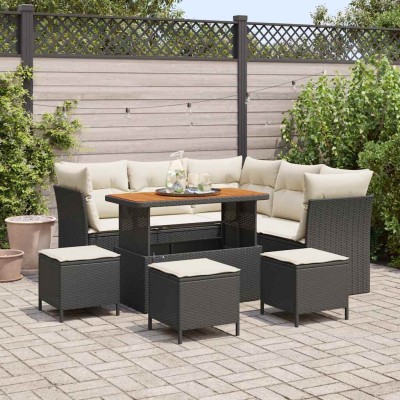 Conjunto de sofá de jardín 9 pcs Negro y crema 110 x 55 x 71 cm
