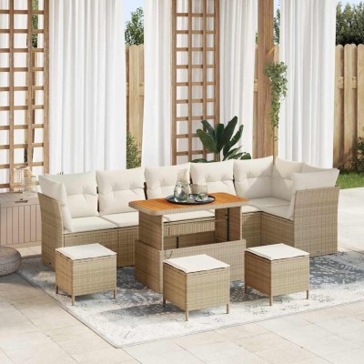 Conjunto de sofá de jardín con cojín 10 pcs beige y crema
