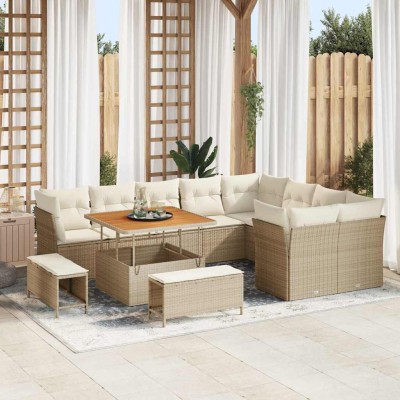 Conjunto de sofá de jardín con cojín 12 pcs beige y crema