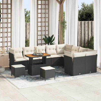 Conjunto de sofá de jardín 12 pcs Negro y crema 90 x 55 x 71 cm